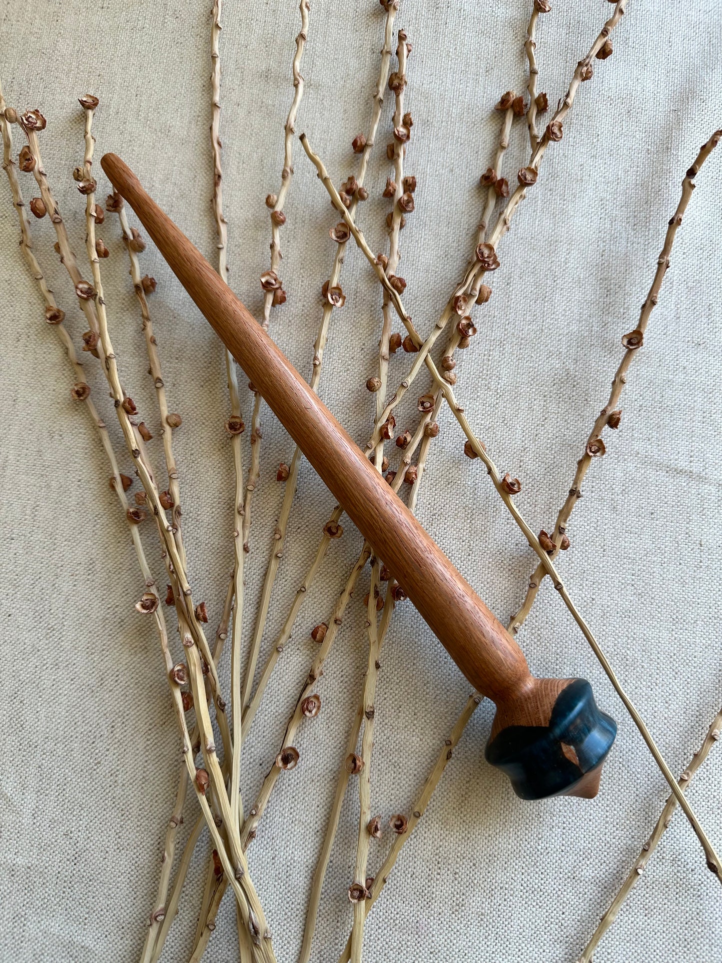 Lacewood Support Spindle With Teal Resin