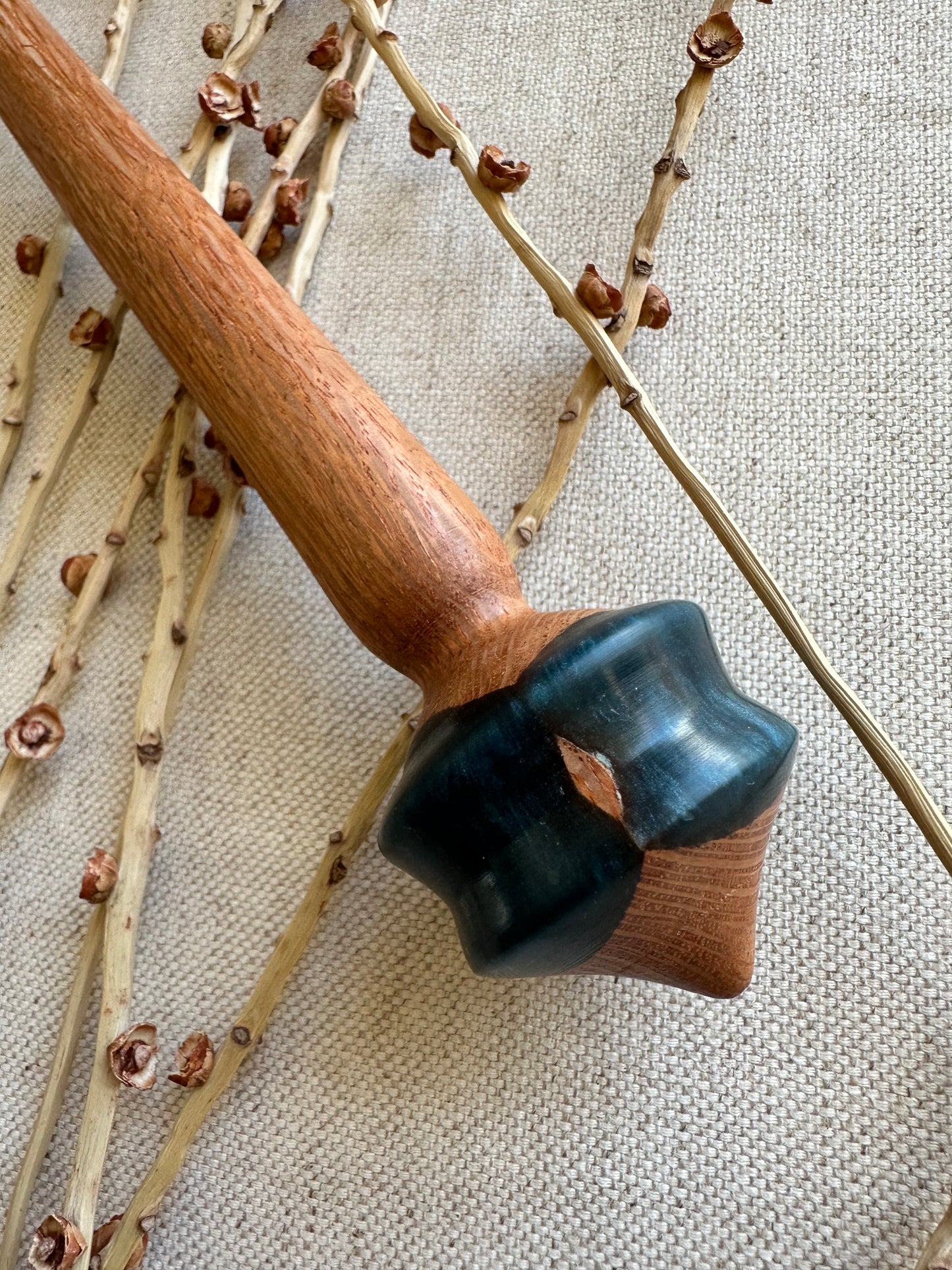 Lacewood Support Spindle With Teal Resin