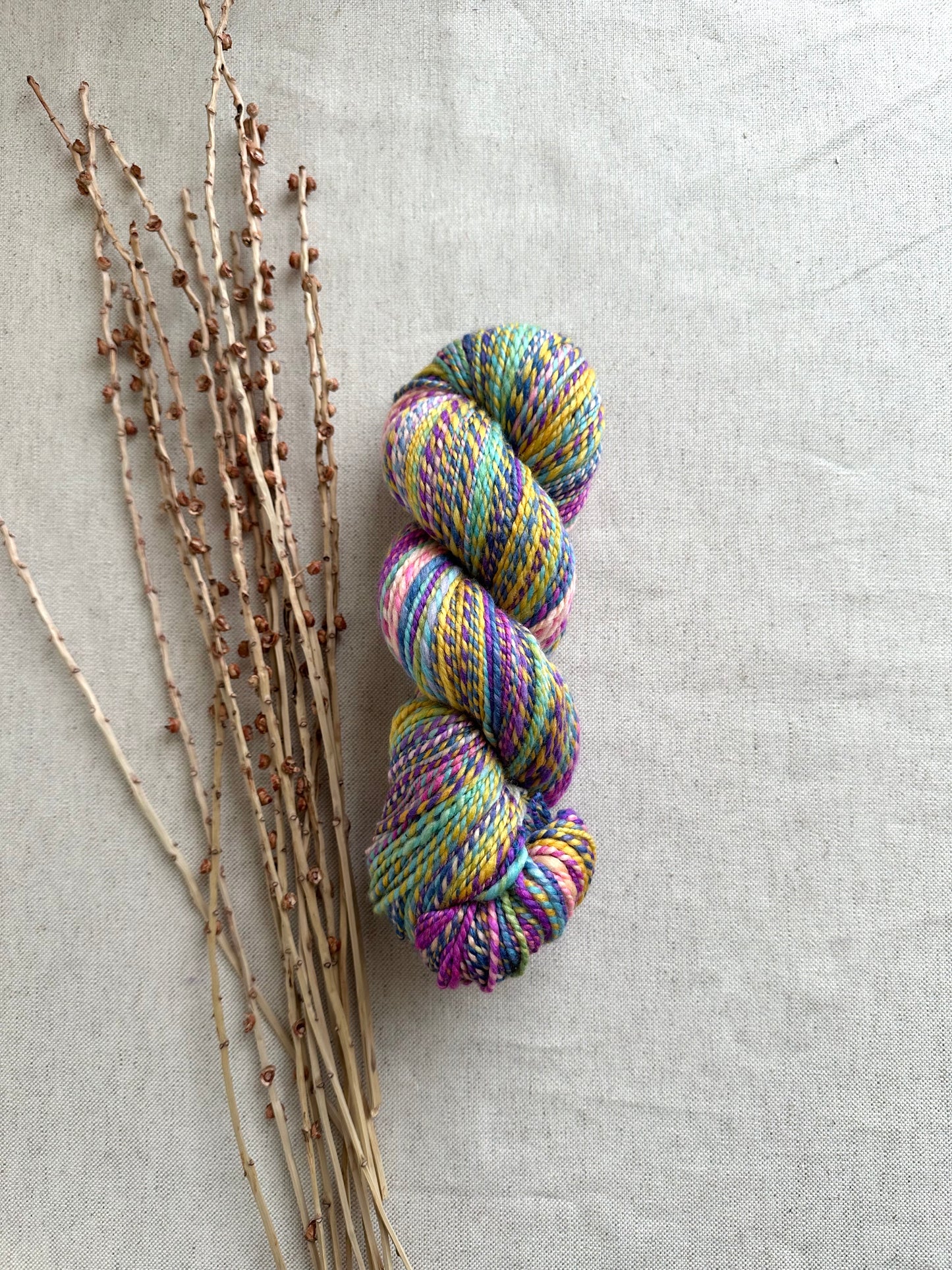 Magenta Purple Aqua Yellow Hand Spun