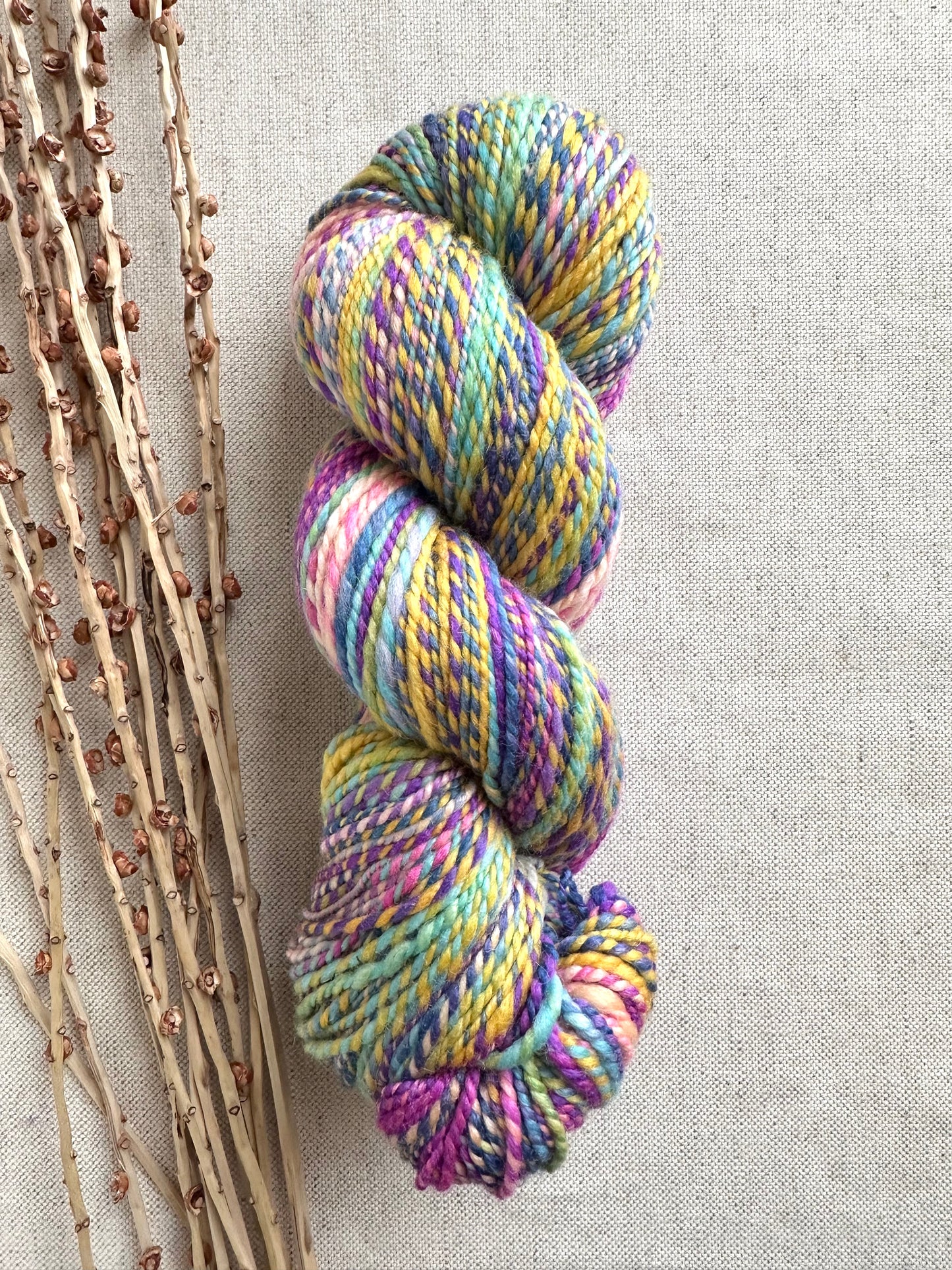 Magenta Purple Aqua Yellow Hand Spun