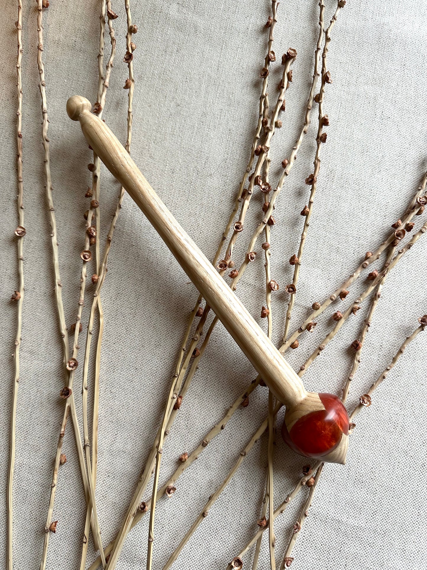 White Ash Support Spindle With Orange Resin