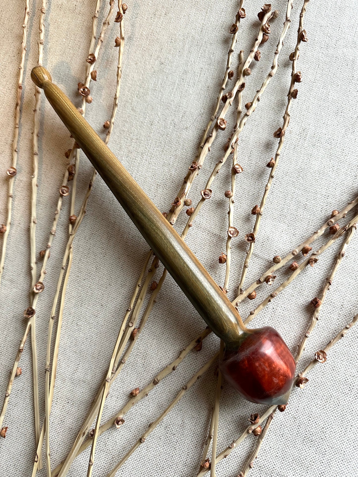 Lignum Vitae Support Spindle With Orange Resin