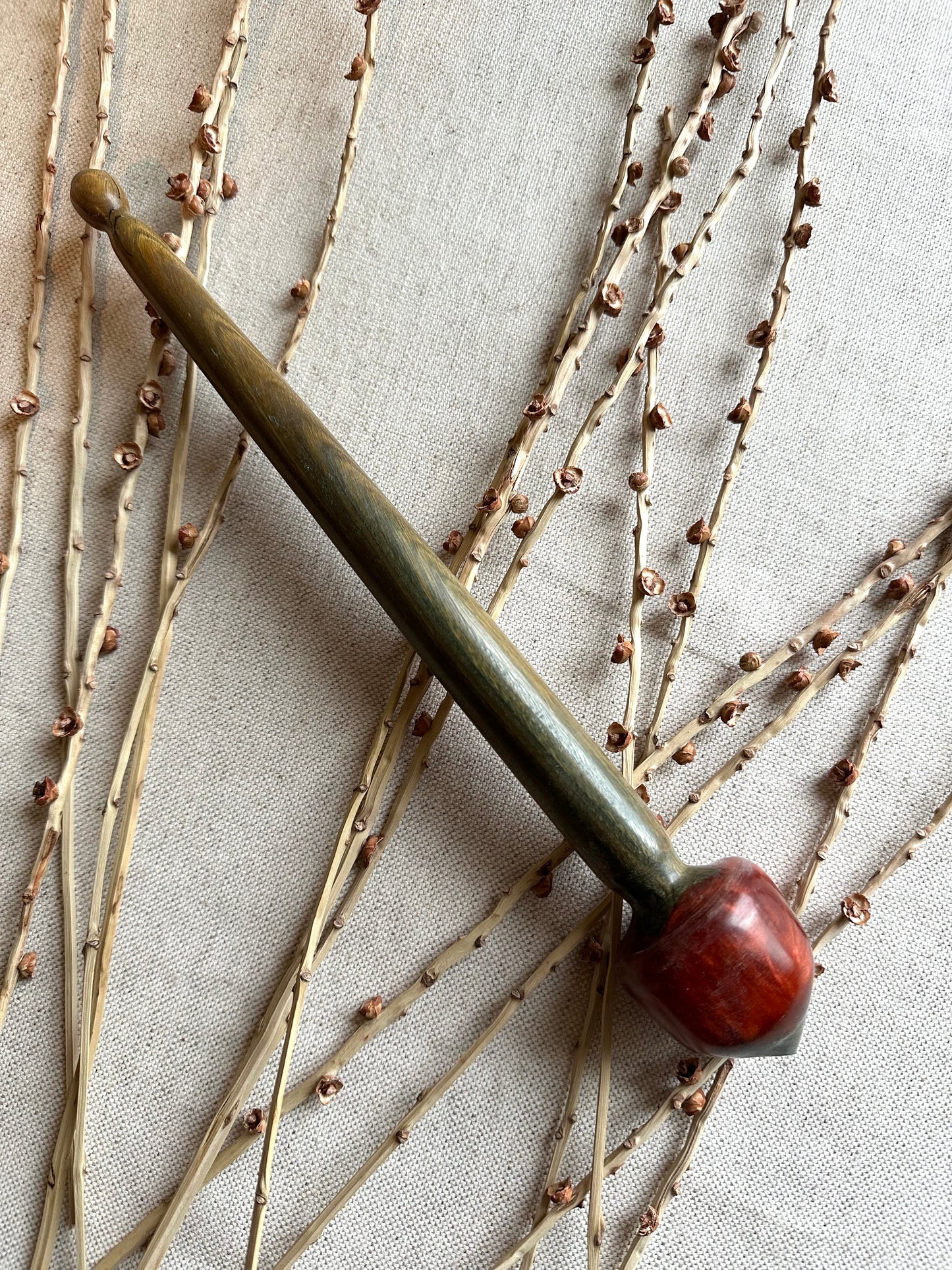 Lignum Vitae Support Spindle With Orange Resin