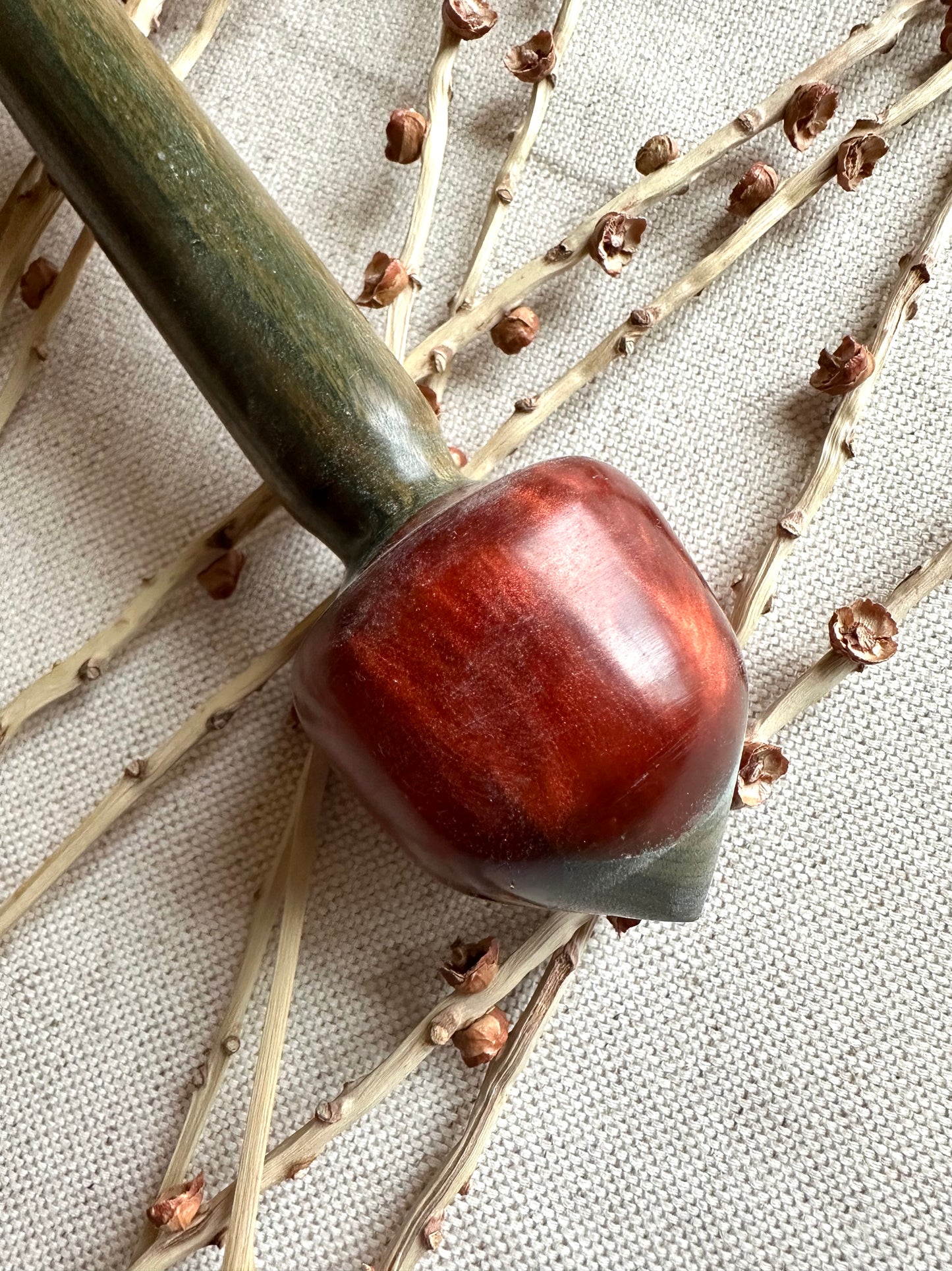 Lignum Vitae Support Spindle With Orange Resin