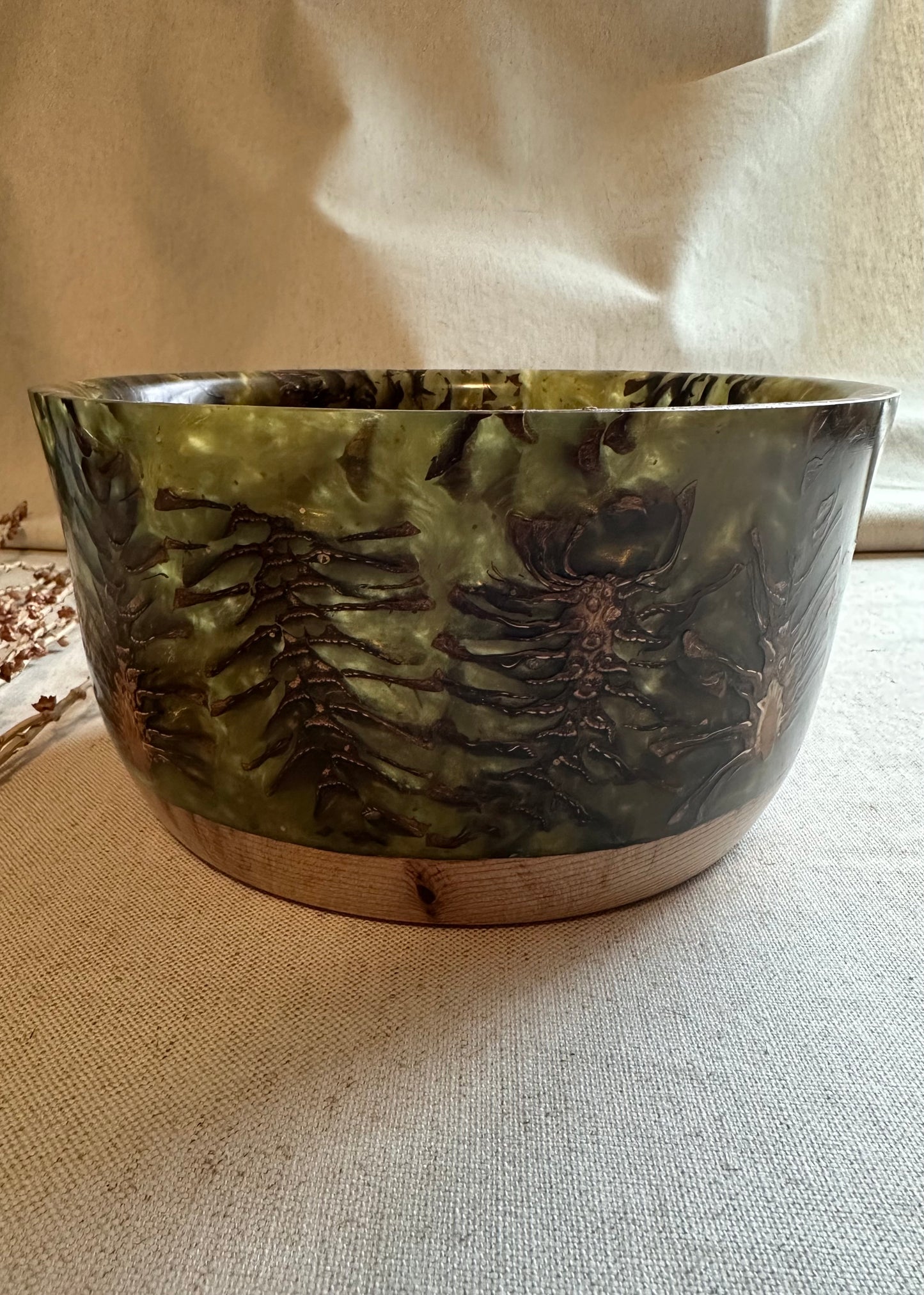 Pinecone Bowl with Green Gold Resin