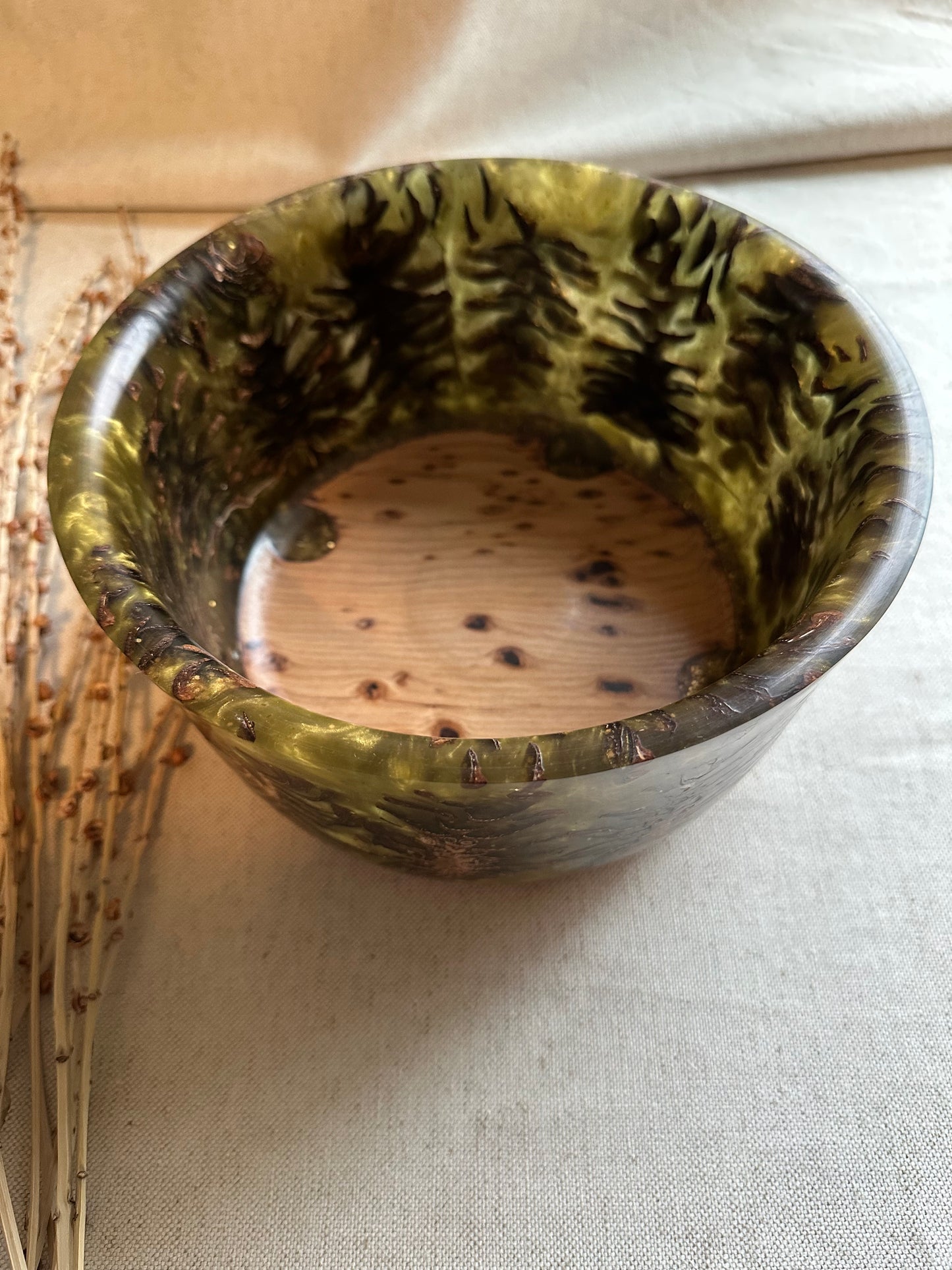 Pinecone Bowl with Green Gold Resin