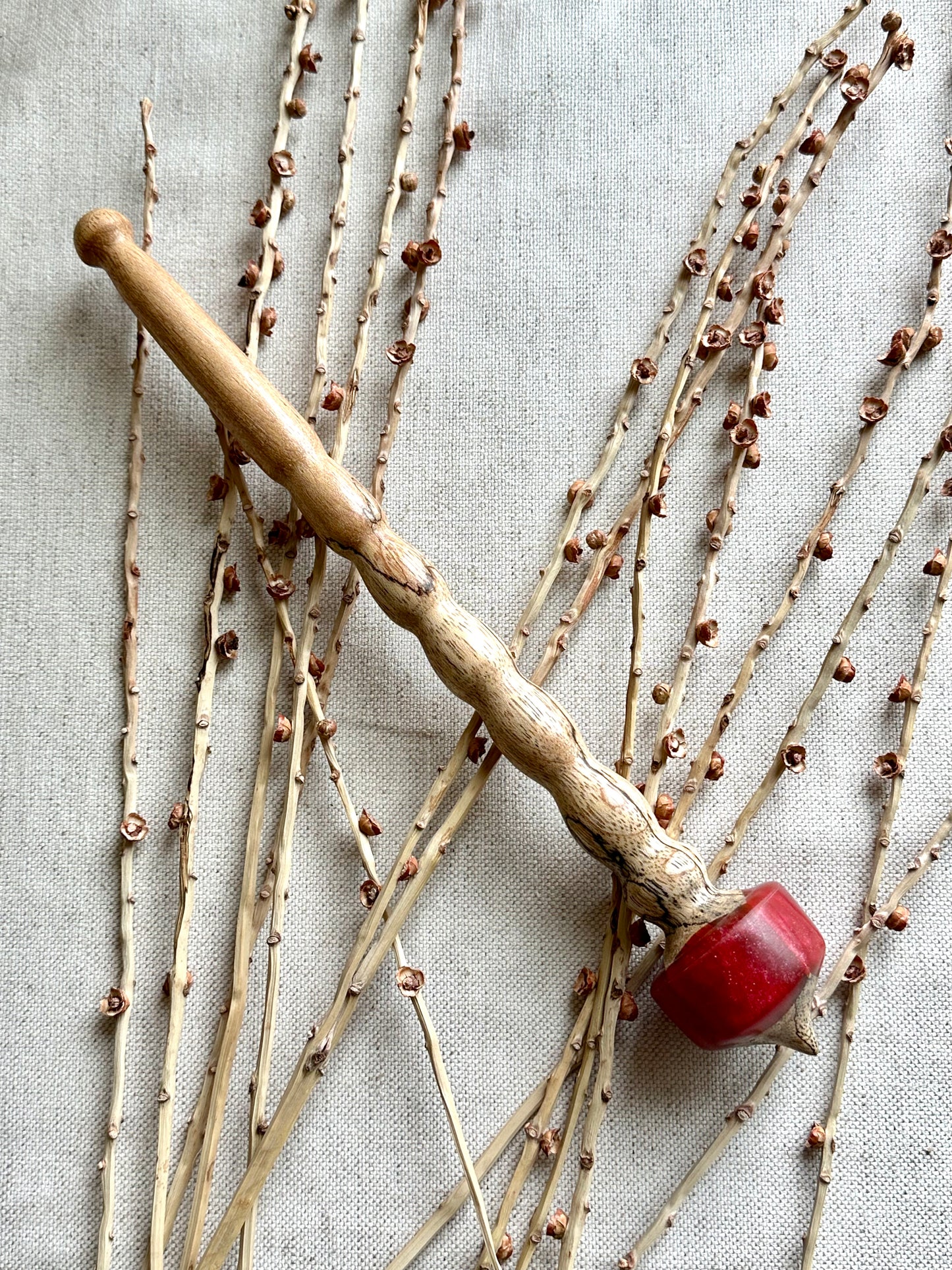 Spalted Jatoba Support Spindle With Coral Resin