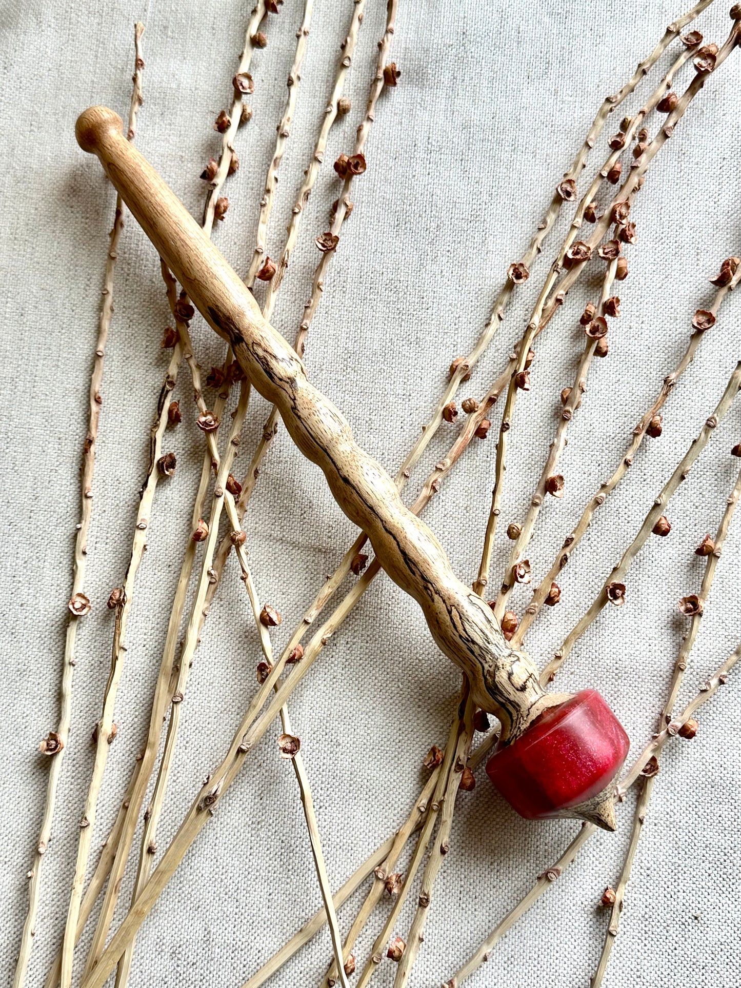 Spalted Jatoba Support Spindle With Coral Resin