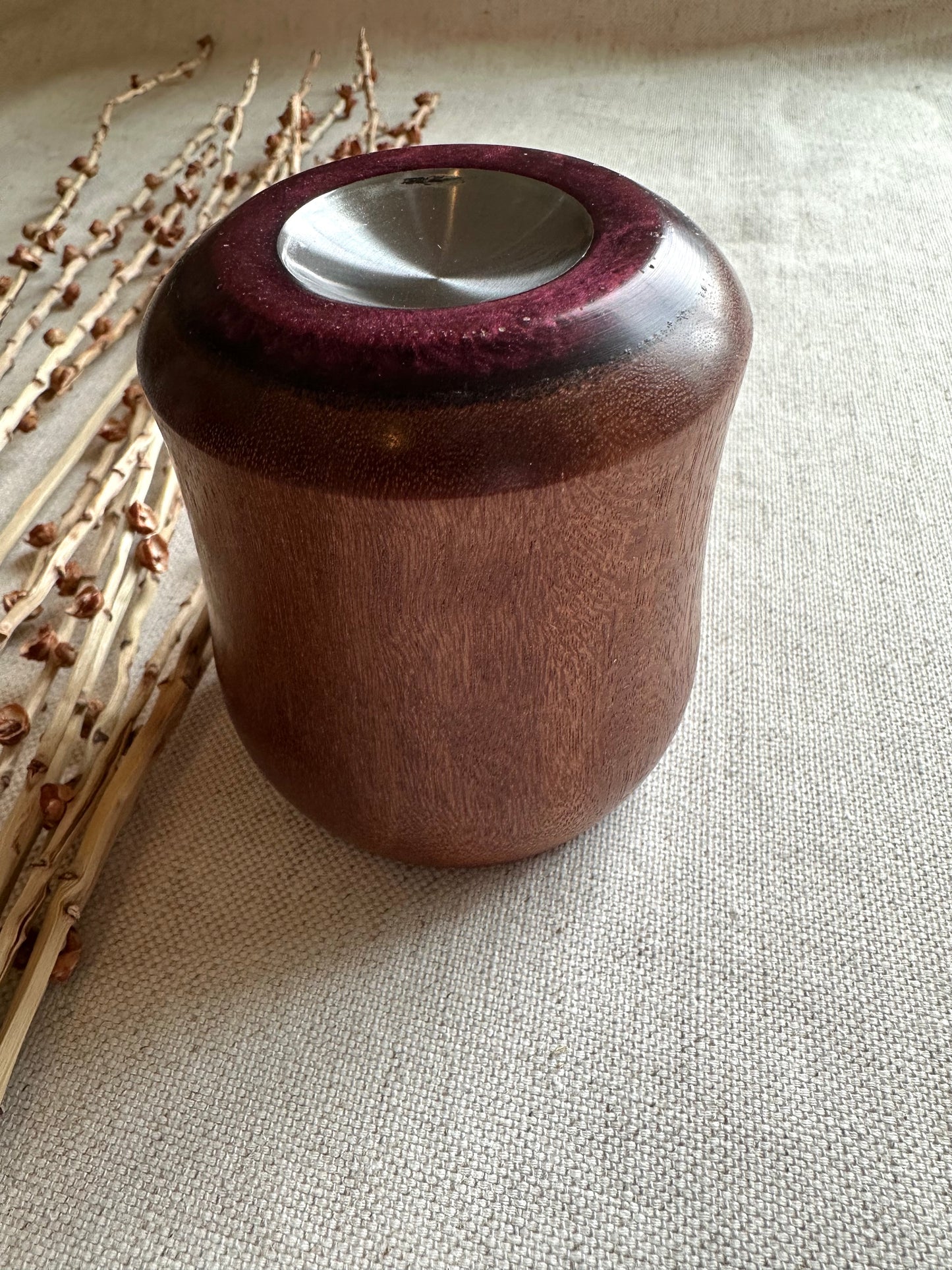 Walnut Support Spindle Bowl with Purple Resin