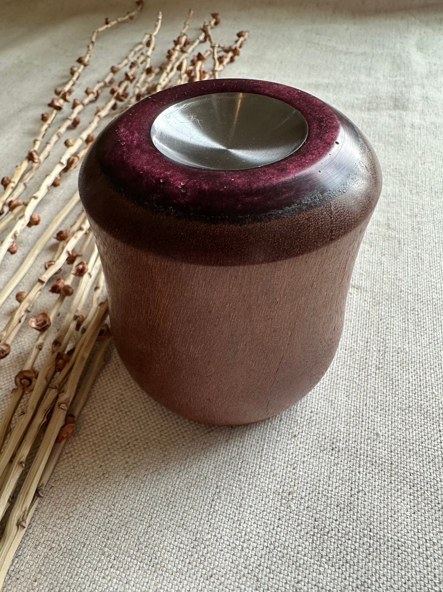 Walnut Support Spindle Bowl with Purple Resin