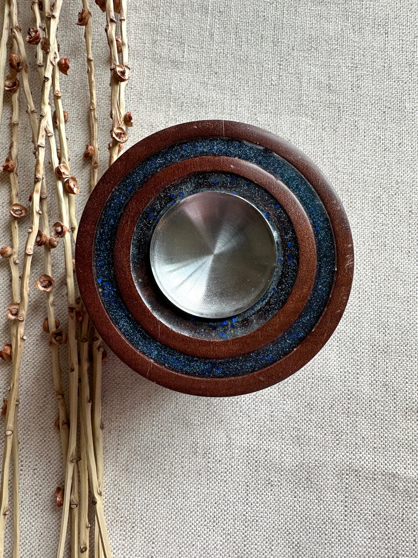 Walnut Support Spindle Bowl with Blue Resin