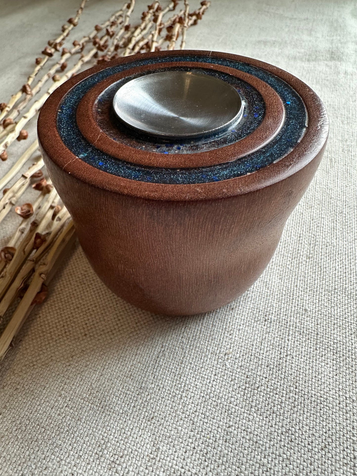 Walnut Support Spindle Bowl with Blue Resin