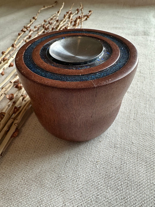 Walnut Support Spindle Bowl with Blue Resin