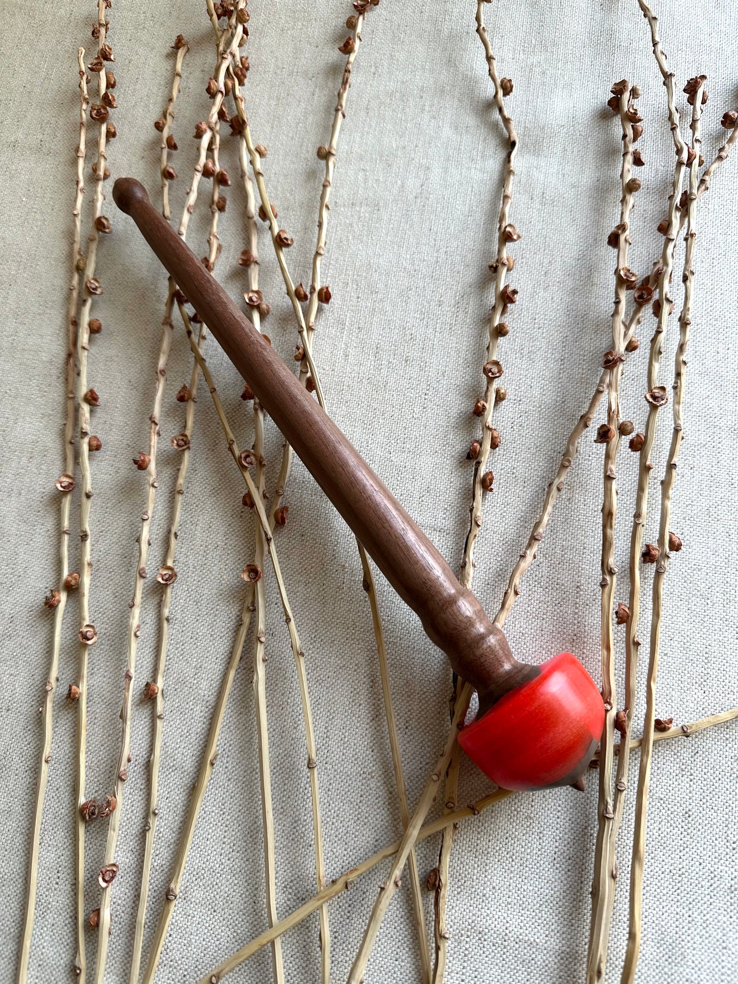 Walnut Support Spindle With Neon Pink Orange Resin