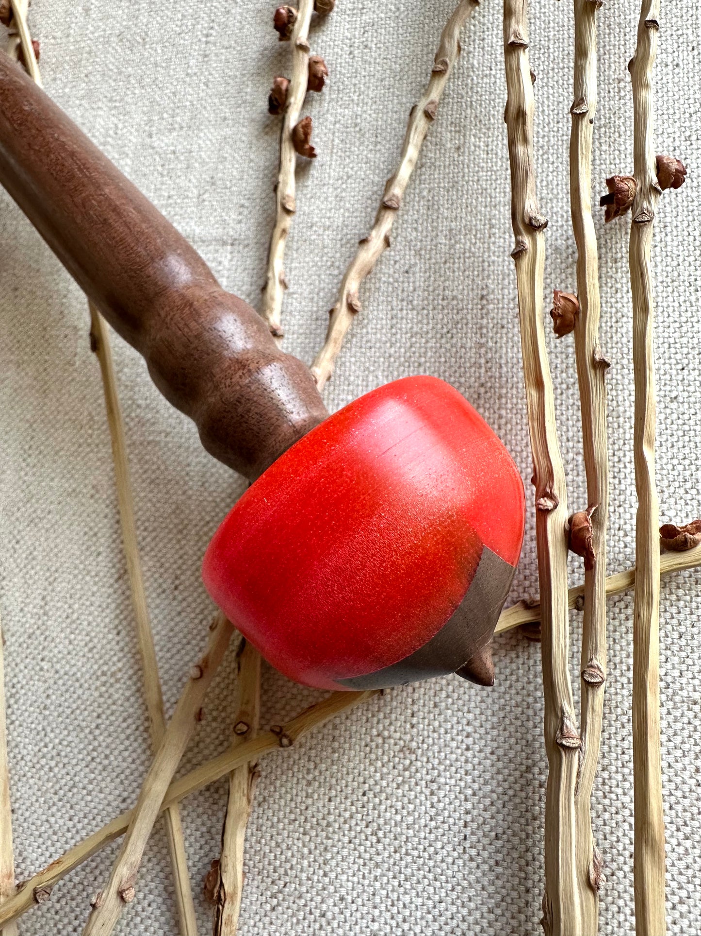 Walnut Support Spindle With Neon Pink Orange Resin