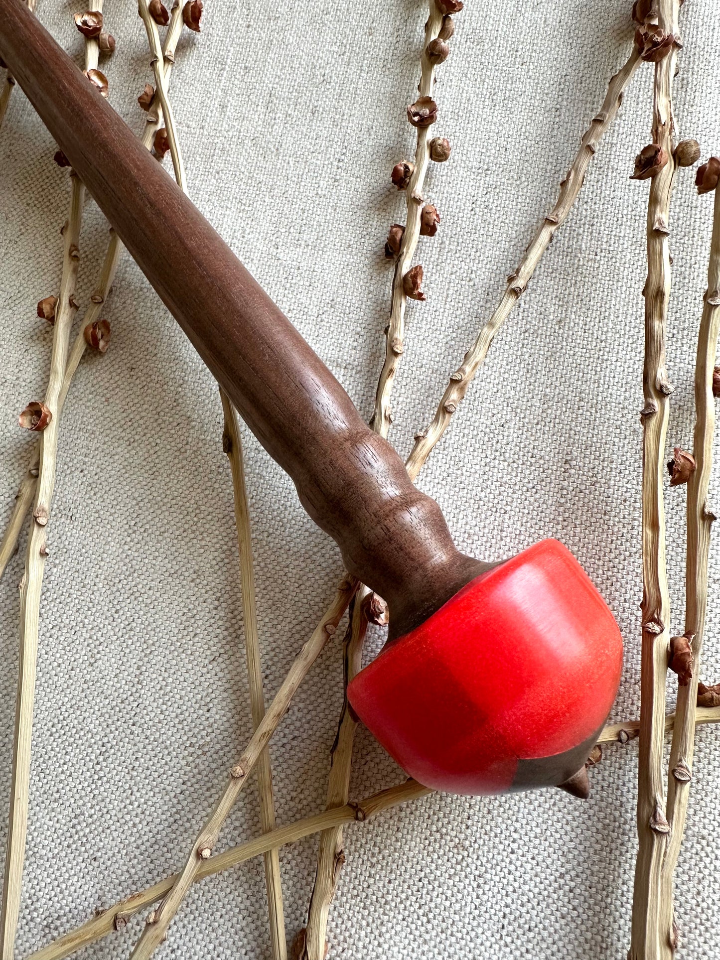 Walnut Support Spindle With Neon Pink Orange Resin