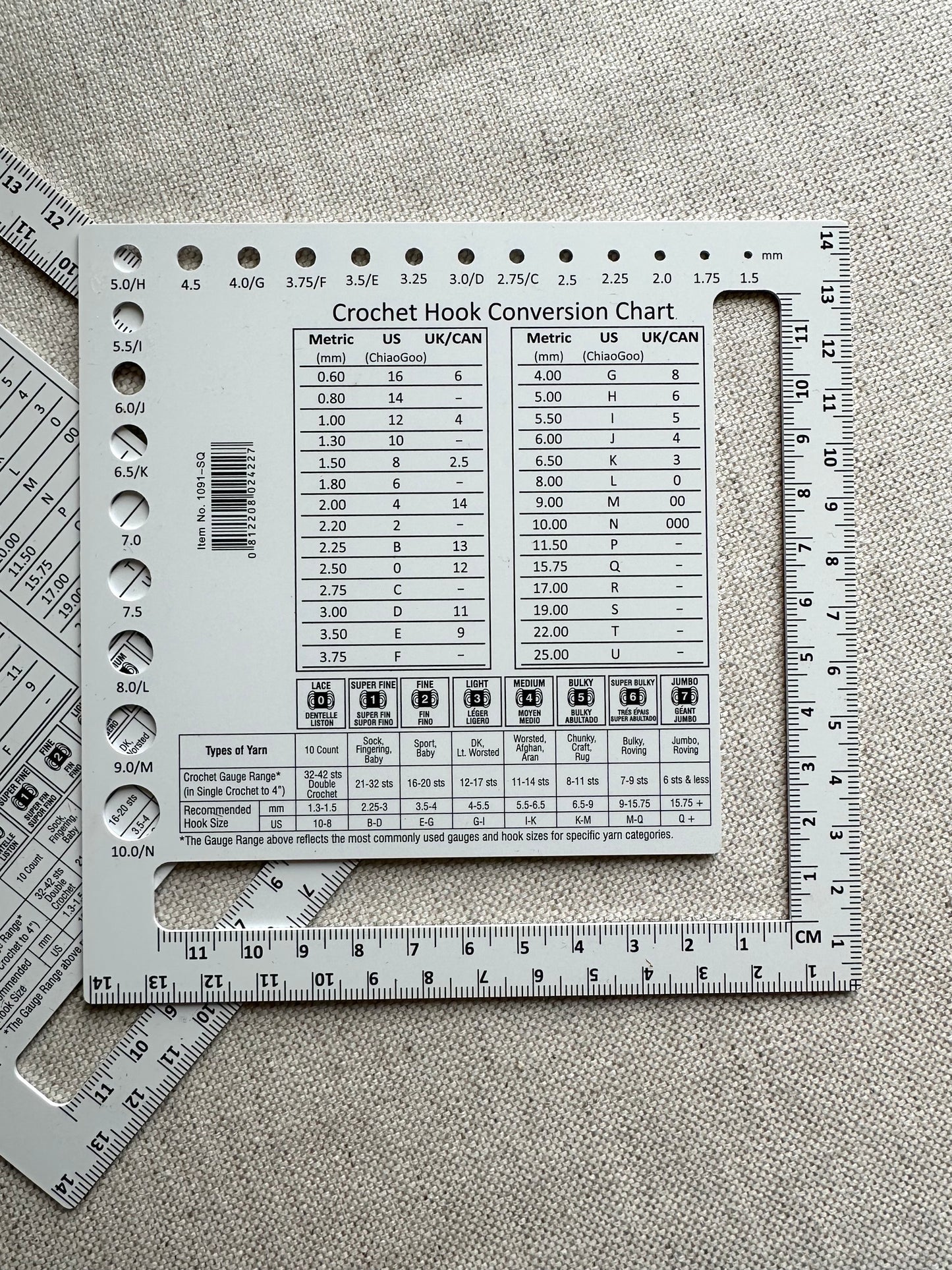 ChiaoGoo Swatch, Needle & Hook Gauge Square