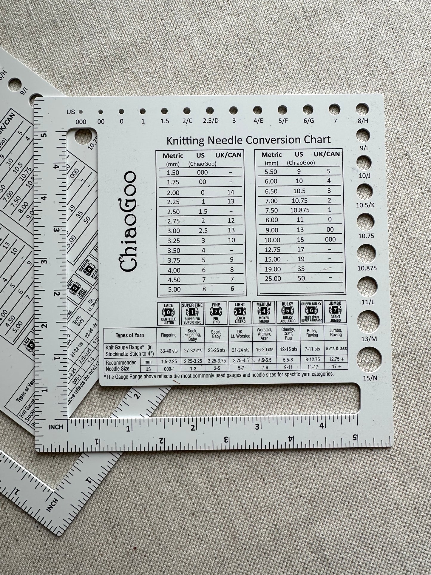 ChiaoGoo Swatch, Needle & Hook Gauge Square