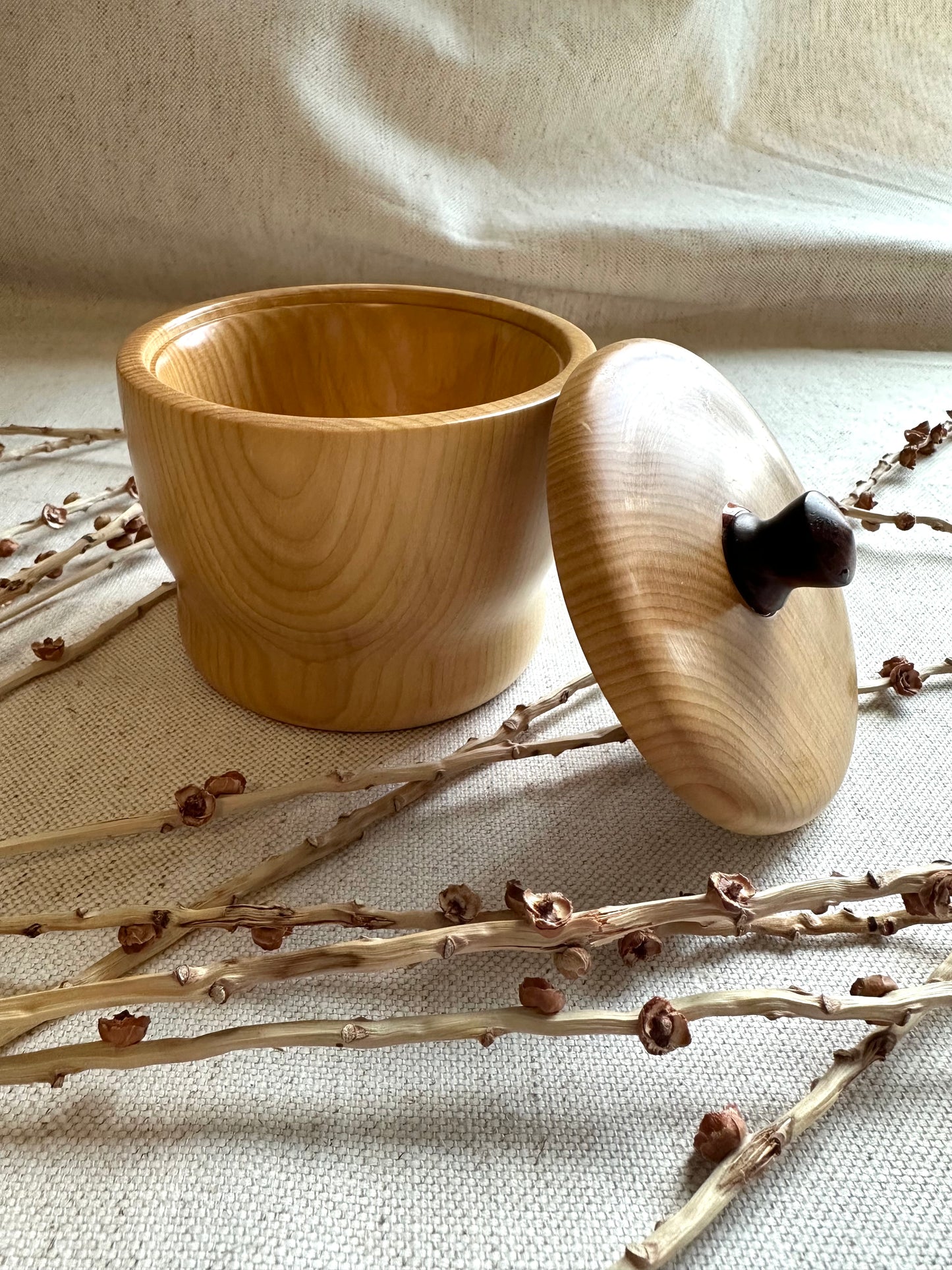 English Maple Hand Turned Bowl With Lid