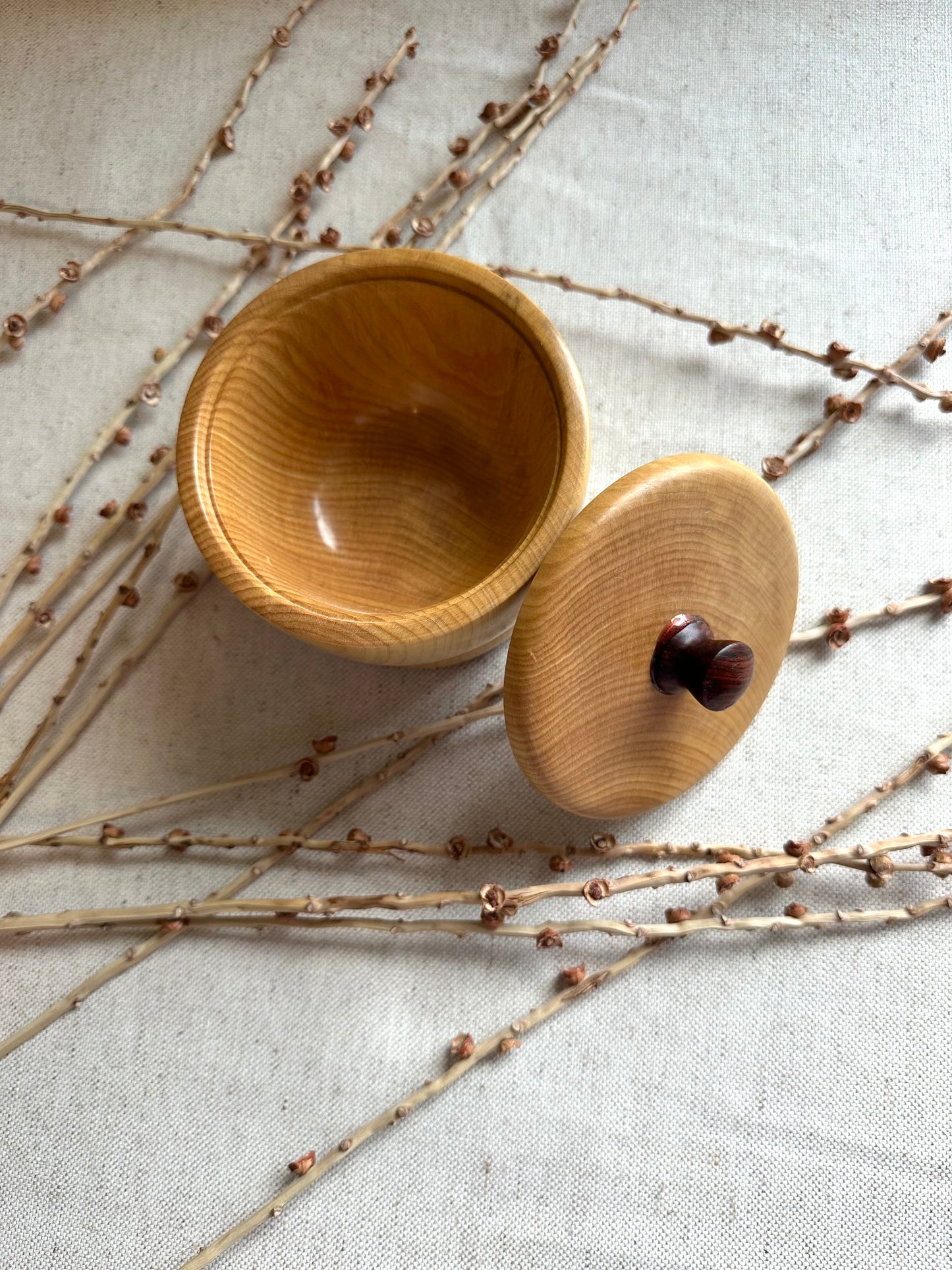 English Maple Hand Turned Bowl With Lid