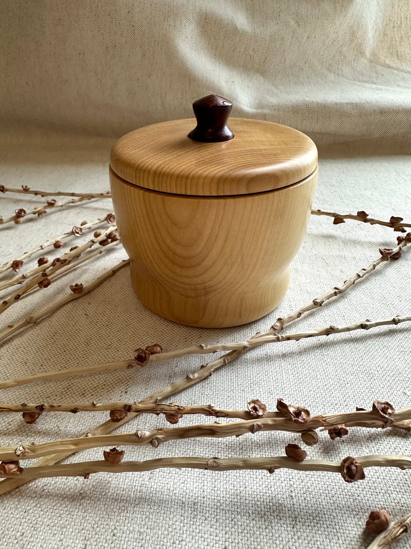 English Maple Hand Turned Bowl With Lid