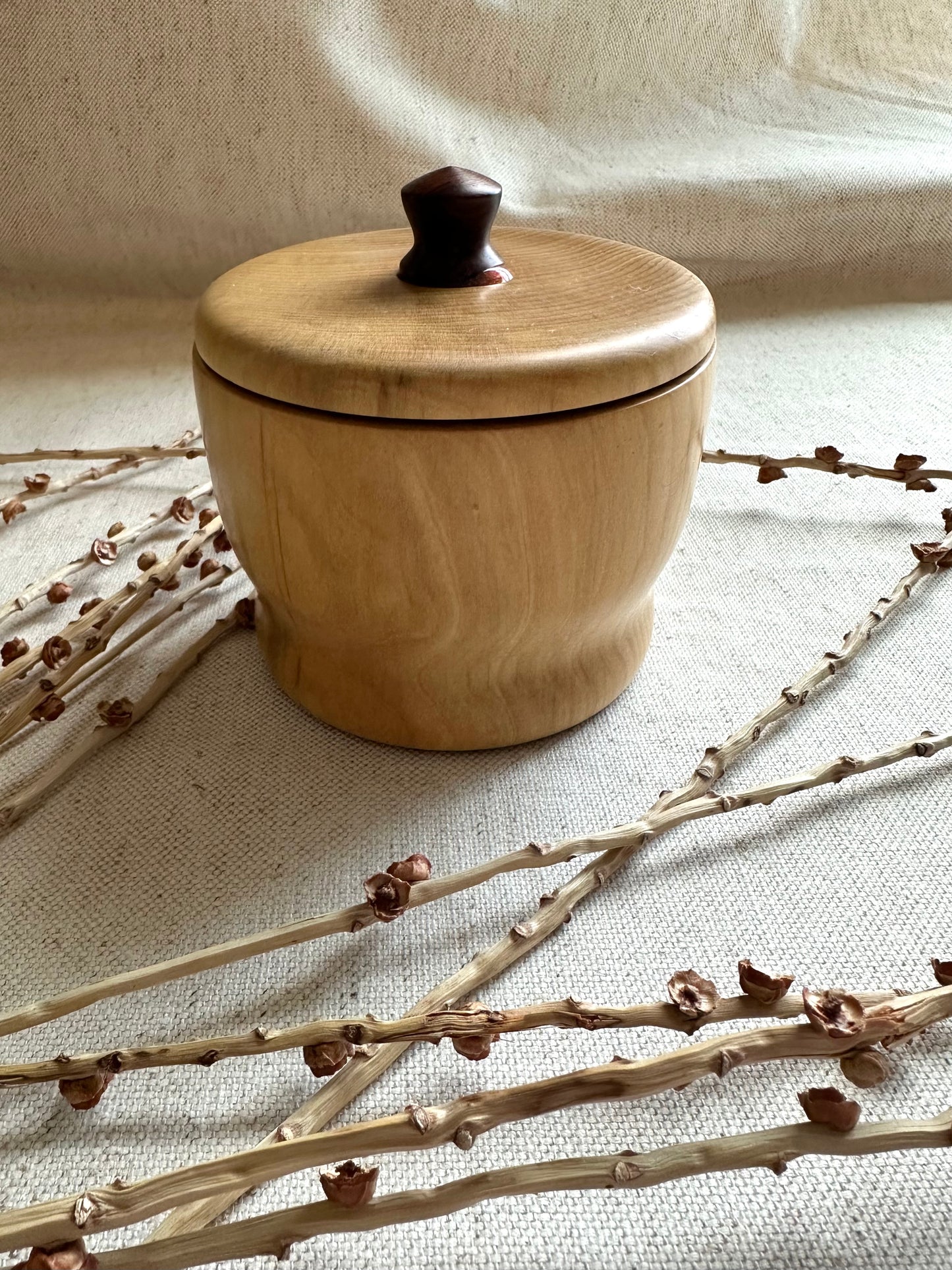 English Maple Hand Turned Bowl With Lid