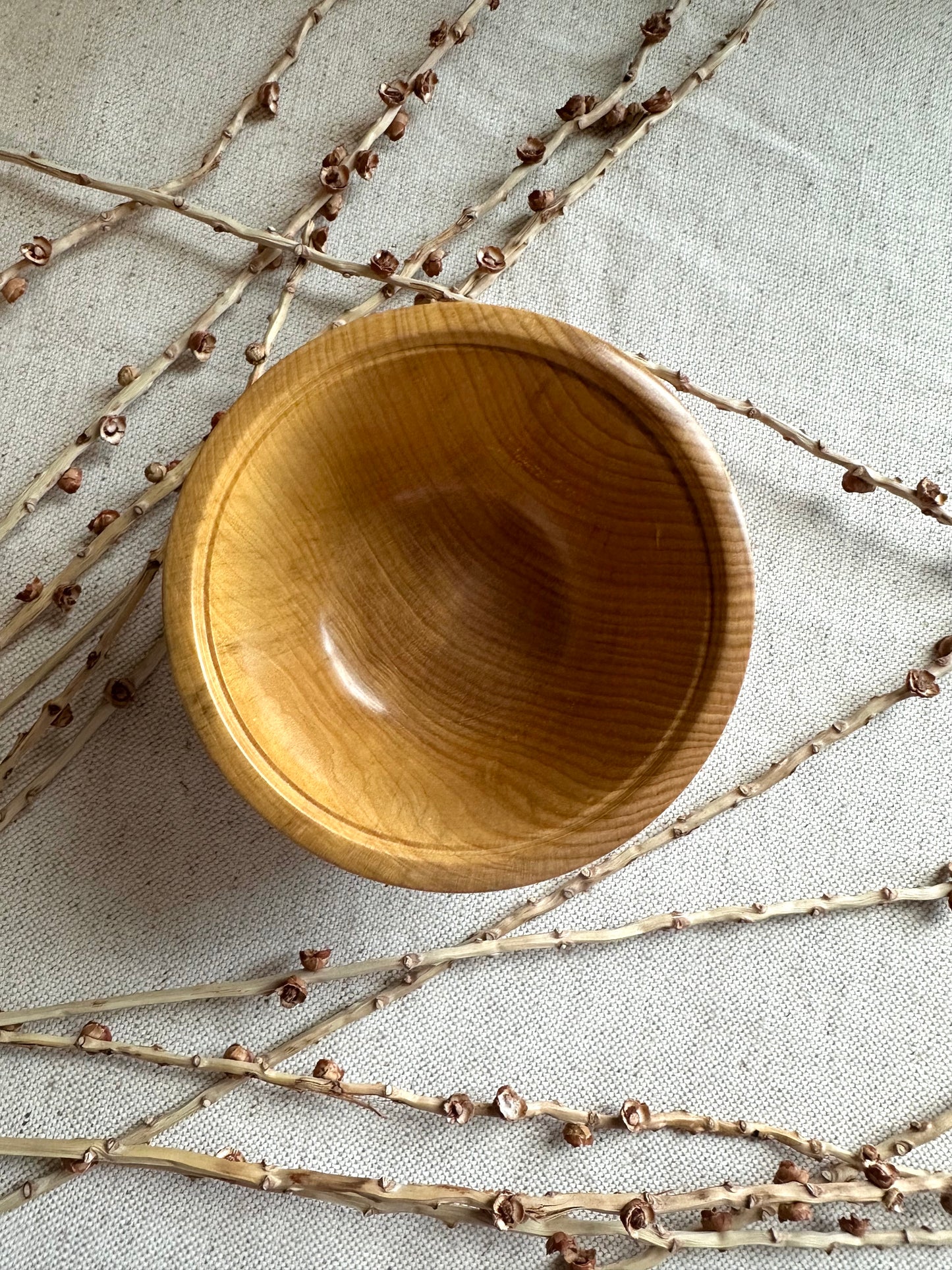 English Maple Hand Turned Bowl With Lid