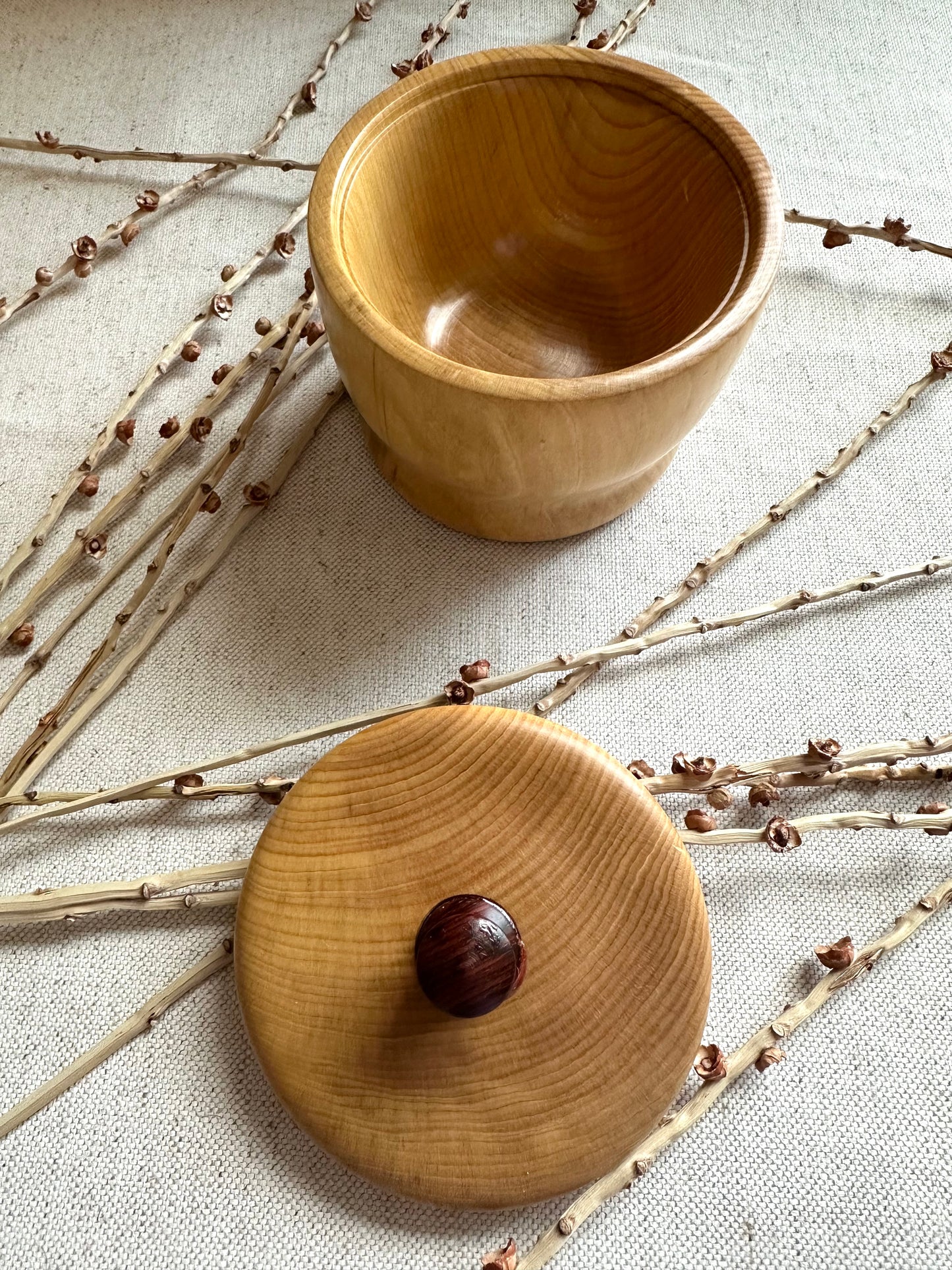 English Maple Hand Turned Bowl With Lid