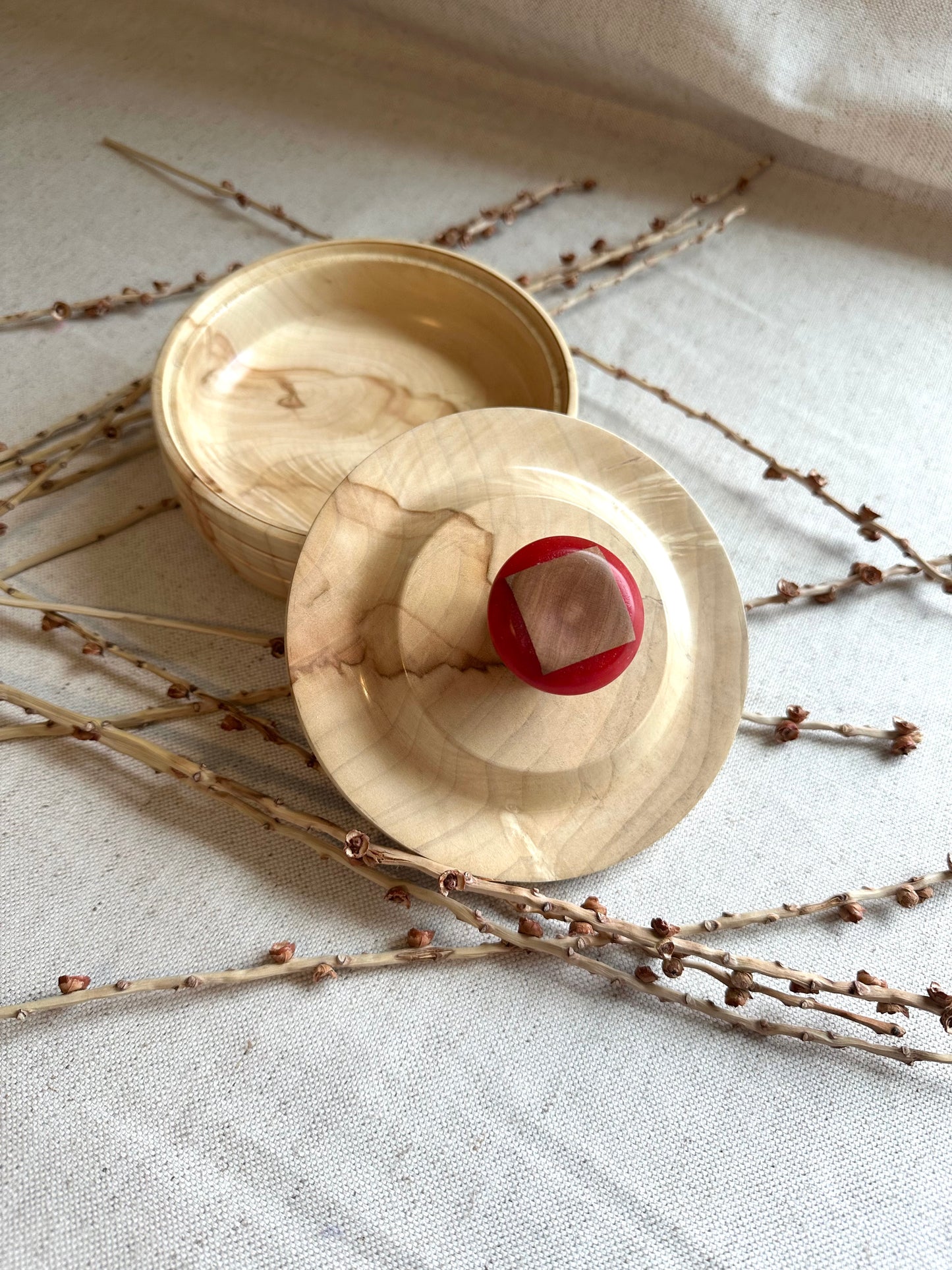 Flaming Box Elder Hand Turned Bowl With Lid