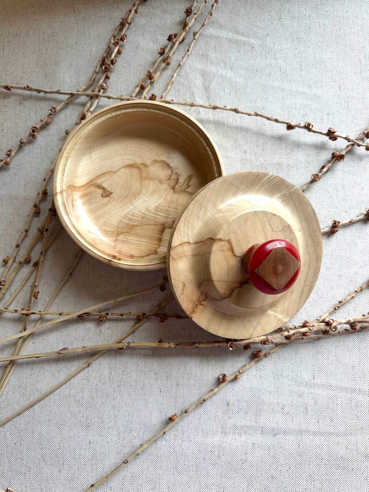 Flaming Box Elder Hand Turned Bowl With Lid