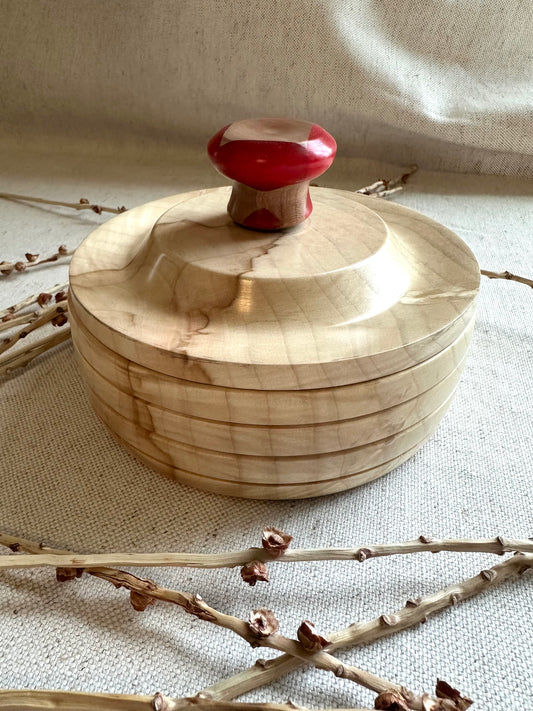 Flaming Box Elder Hand Turned Bowl With Lid