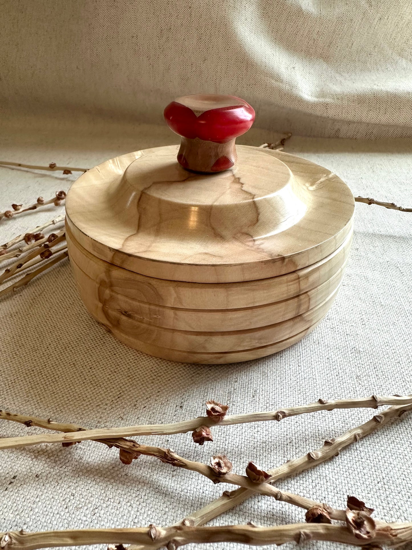 Flaming Box Elder Hand Turned Bowl With Lid