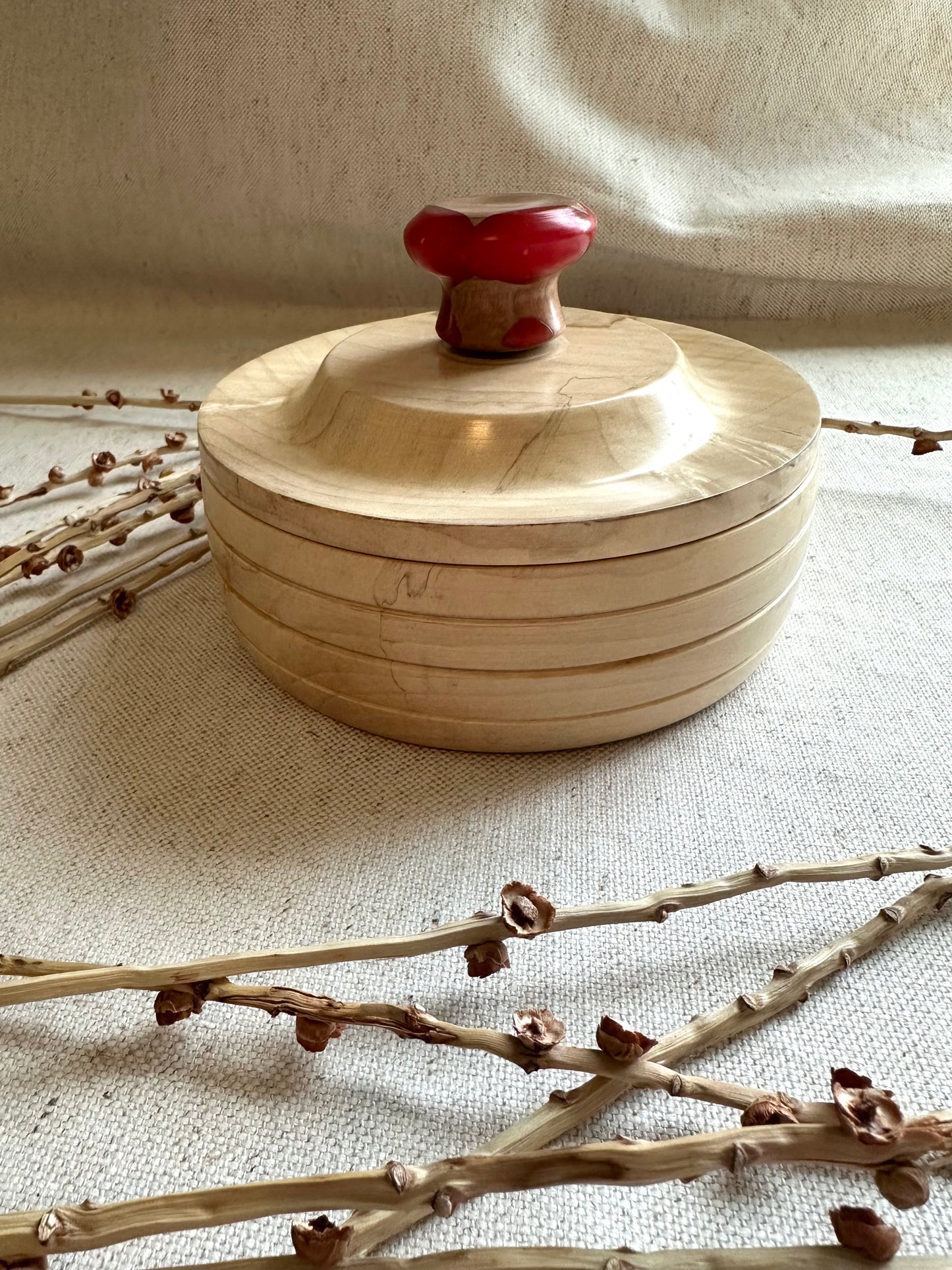 Flaming Box Elder Hand Turned Bowl With Lid