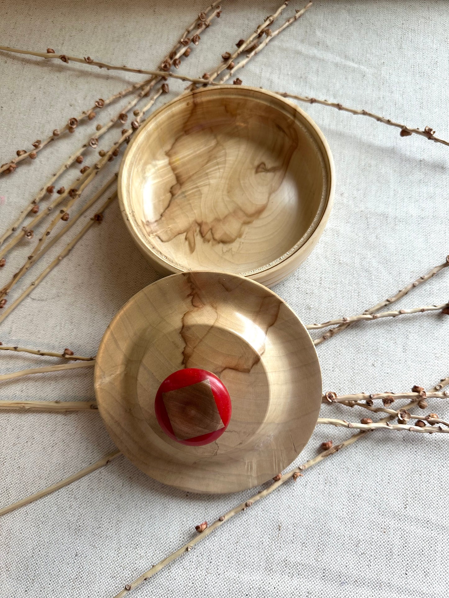 Flaming Box Elder Hand Turned Bowl With Lid