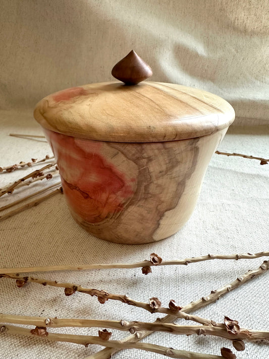 Flaming Box Elder Hand Turned Bowl With Lid