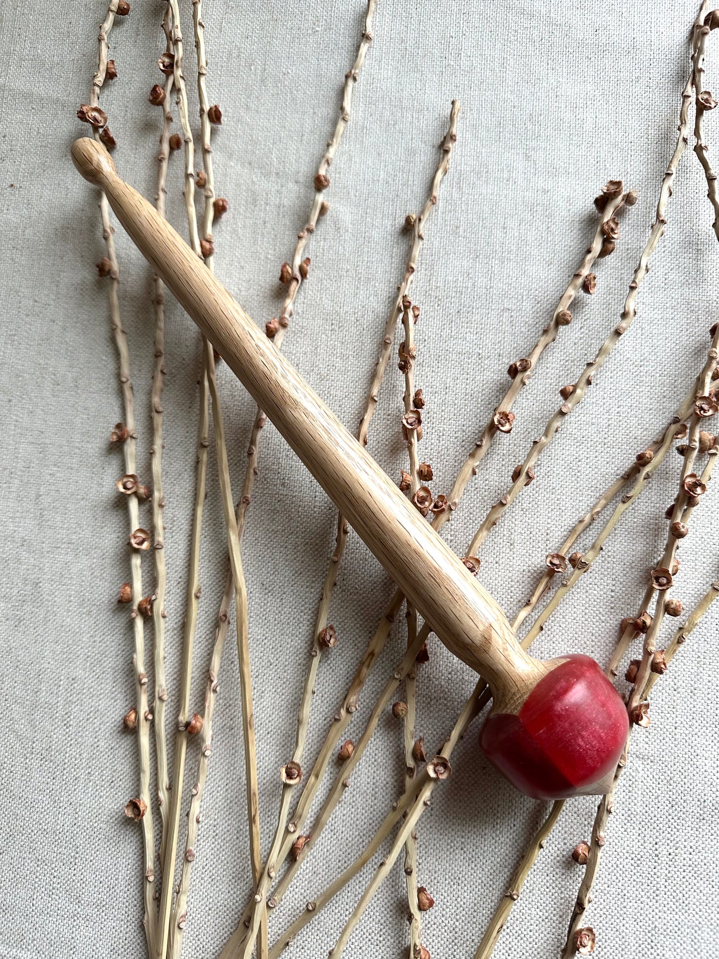 Red Oak Support Spindle With Coral Resin