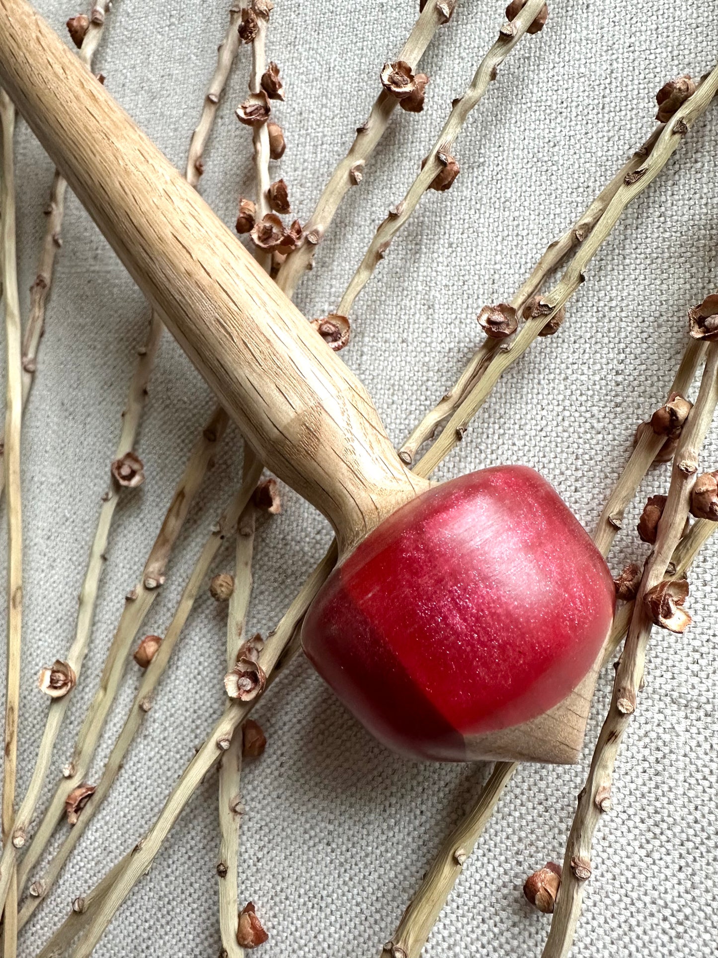 Red Oak Support Spindle With Coral Resin